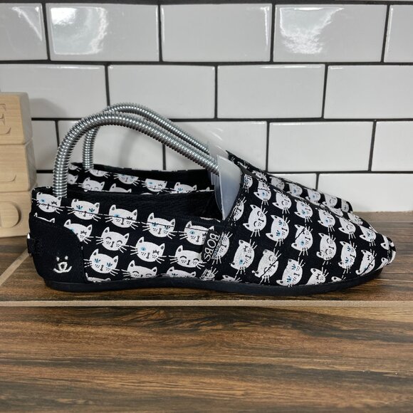 Skechers BOBS Plush Happy Meow Womens Size 7 Shoes Black White Slip On Flats - Picture 3 of 14